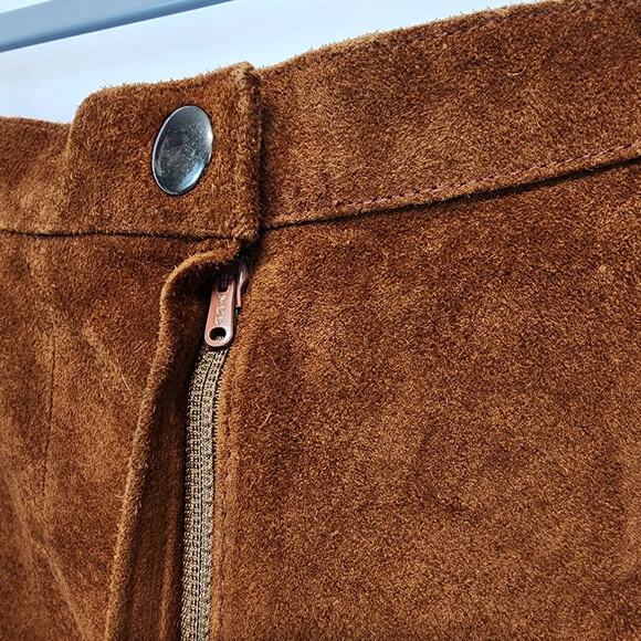 Vintage Pia Rucci Suede Skirt Size 4 23" Cognac Back Slit Knee Length Festival - Picture 7 of 11